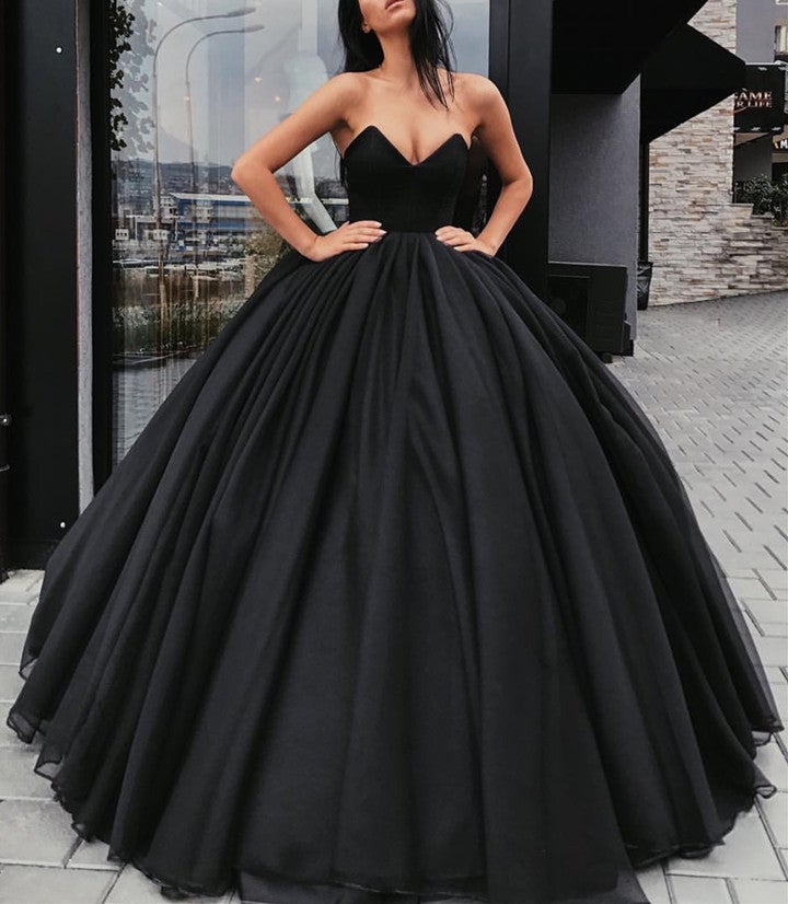 Strapless Bodice Corset Black Organza Ball Gowns Wedding Dresses