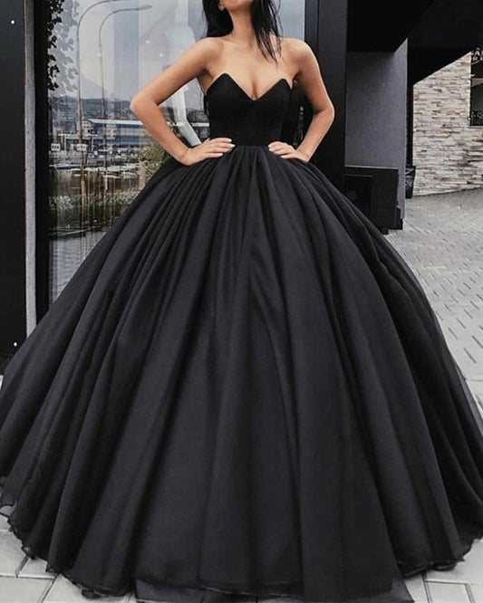 Strapless Bodice Corset Black Organza Ball Gowns Wedding Dresses