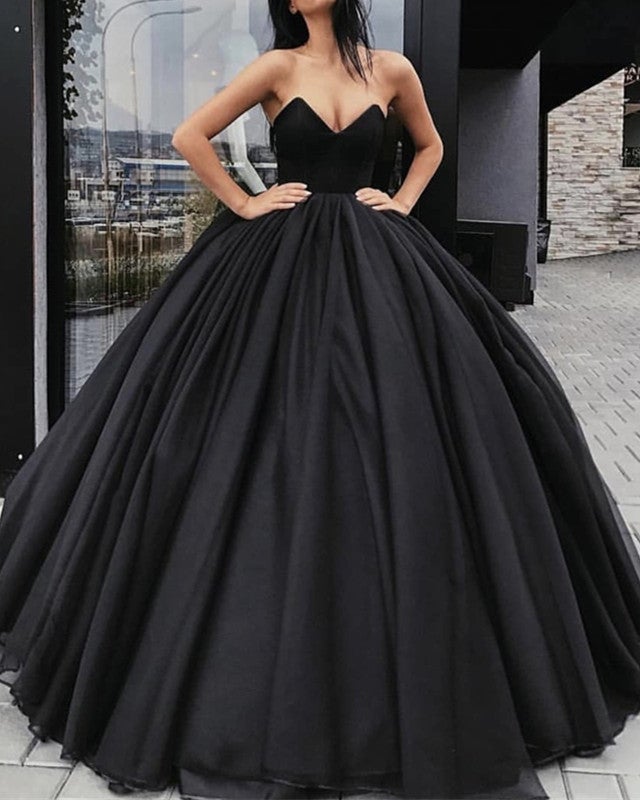 Strapless Bodice Corset Black Organza Ball Gowns Wedding Dresses