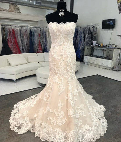 Strapless Bodice Corset Mermaid Lace Wedding Dresses For Bride