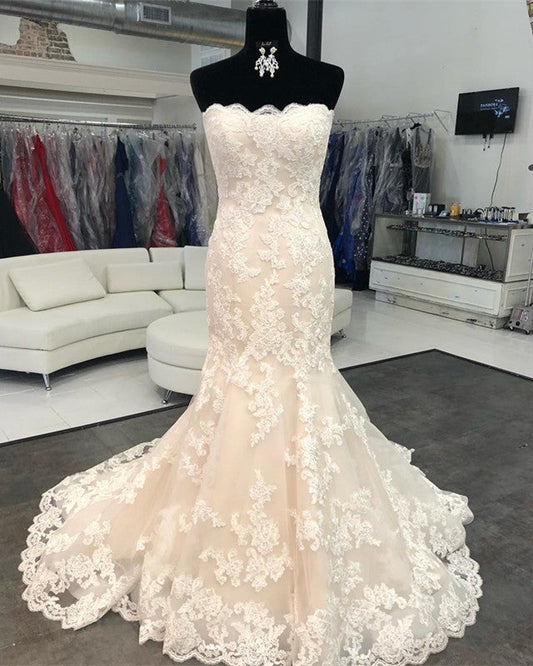 Strapless Bodice Corset Mermaid Lace Wedding Dresses For Bride