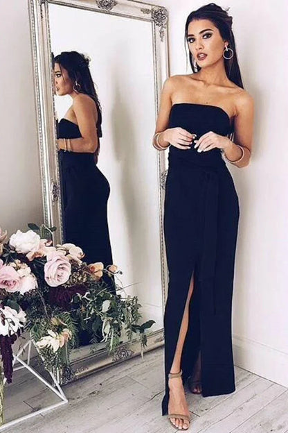 Aimishang Evening Dresses Sheath/Column Chiffon With Sash And Slit Floor Length