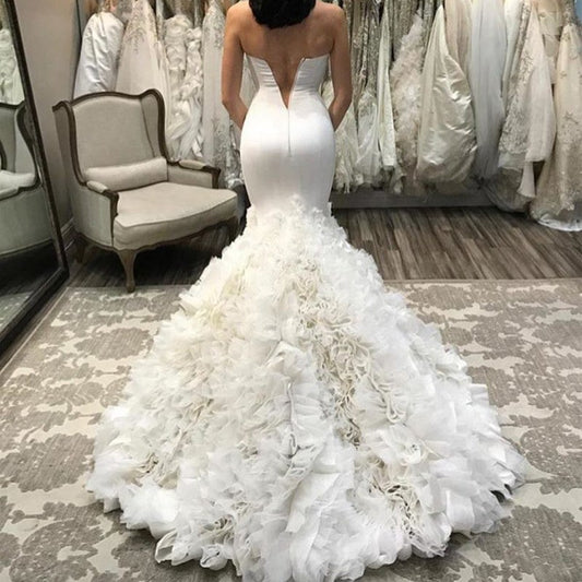 Strapless Sweetheart Bodice Corset Organza Layered Wedding Mermaid Dresses