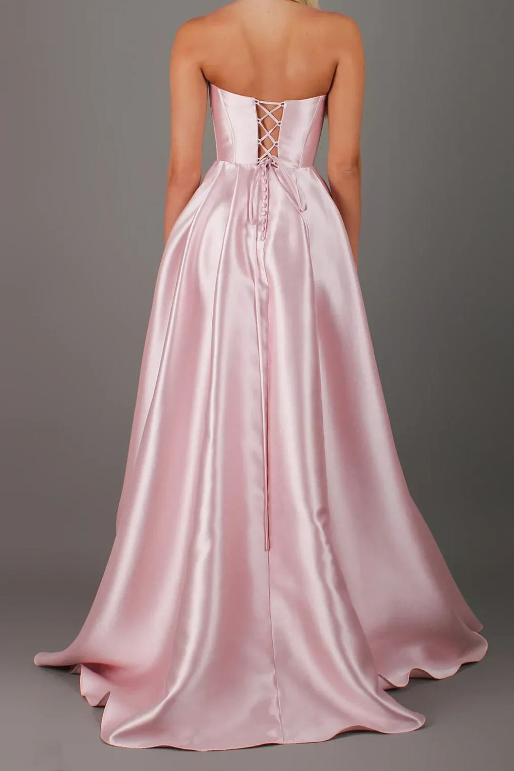 Strapless Satin A-Line Long Prom Dress with Slit