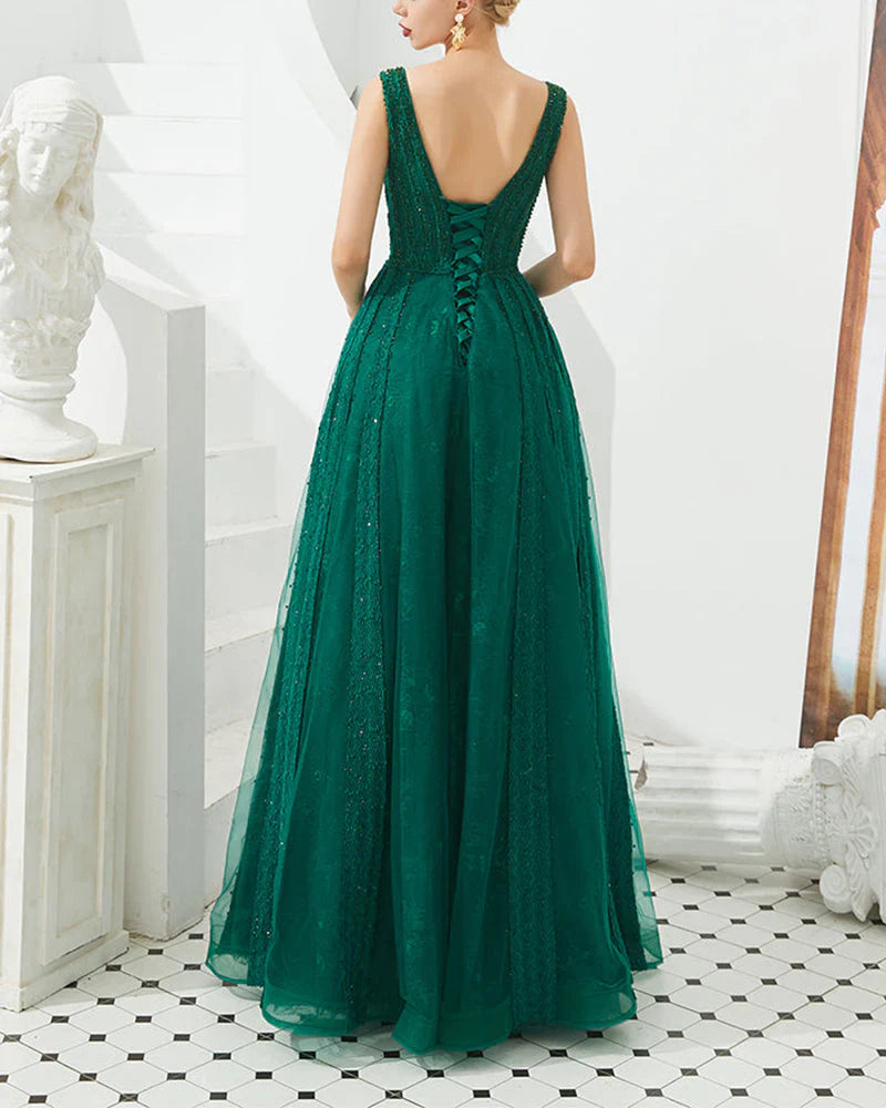 Aimishang Prom Dress Evening Dresses Straps Gorgeous Beading A Line Tulle