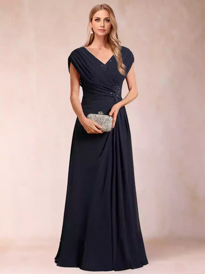 Stunning A-line/Princess style V-neck chiffon pleated with decals and beads Mother of the Bride Dresses