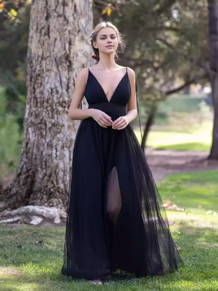Stunning chiffon cross shoulder straps sleeveless silhouette with ruffled edges and open zipper back Prom Dresses
