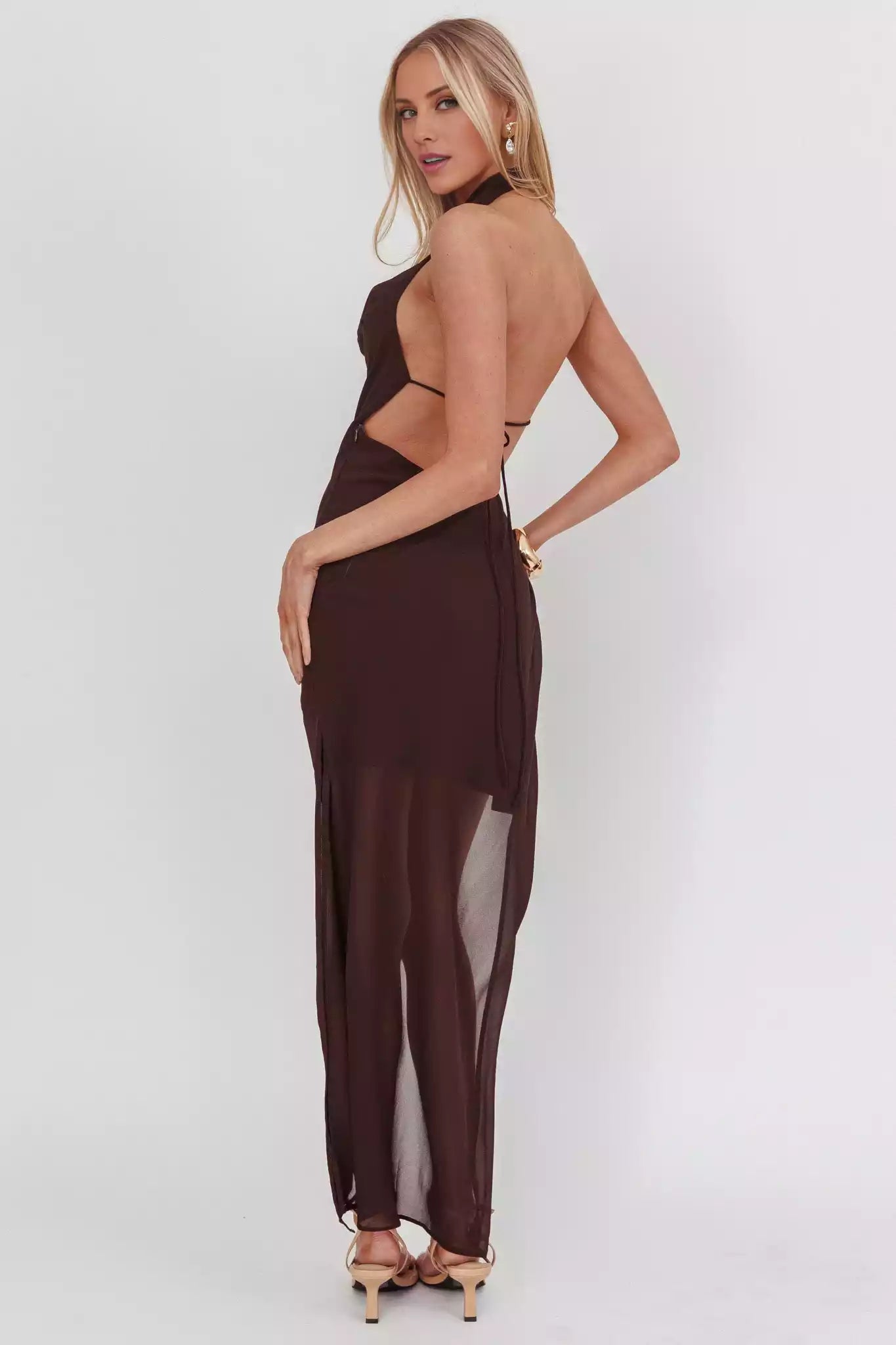 Stunning interior scarf with side slit neckline, backless straps, zipper on the side Prom Dresses