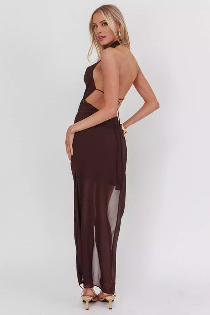 Stunning interior scarf with side slit neckline, backless straps, zipper on the side Prom Dresses