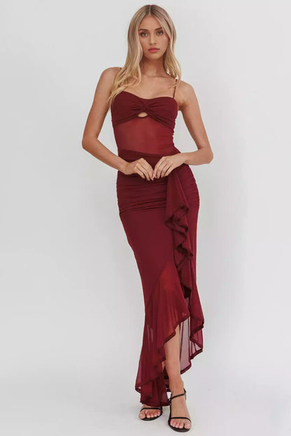 Stunning mid length lining, adjustable shoulder straps, pleated details, layered ruffles, back with zipper Prom Dresses