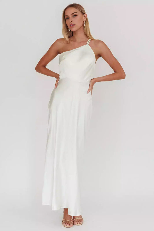 Stunning single shoulder back strap with adjustable straps and unlined side zippers Prom Dresses