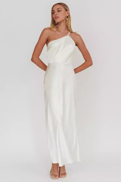 Stunning single shoulder back strap with adjustable straps and unlined side zippers Prom Dresses
