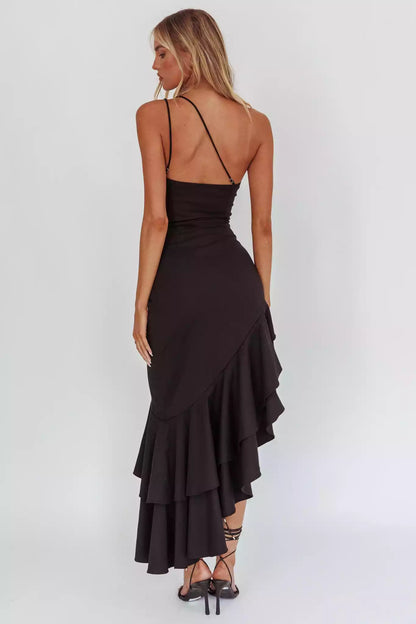 Stunning single shoulder lining with adjustable shoulder strap, asymmetrical ruffle hem, zipper on the side, Prom Dresses