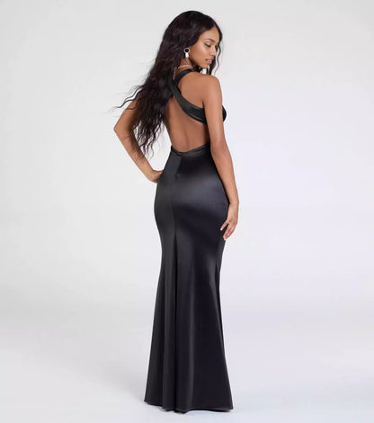 Stunning stretch satin square neckline with wide shoulder straps, backless mermaid and floor Prom Dresses