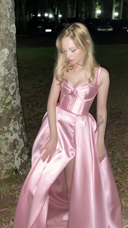 Sweet Pink A-Line Party Dress, Junior/Senior Prom Dress With Side Slit,AST1710