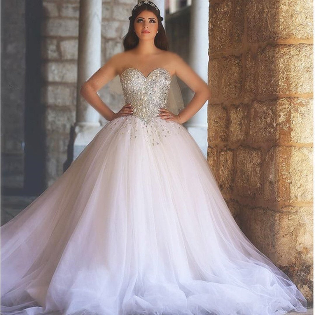 Sweetheart Drop waist Tulle Princess Wedding Gowns