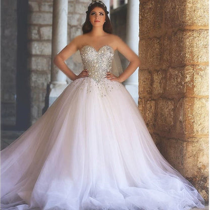 Sweetheart Drop waist Tulle Princess Wedding Gowns