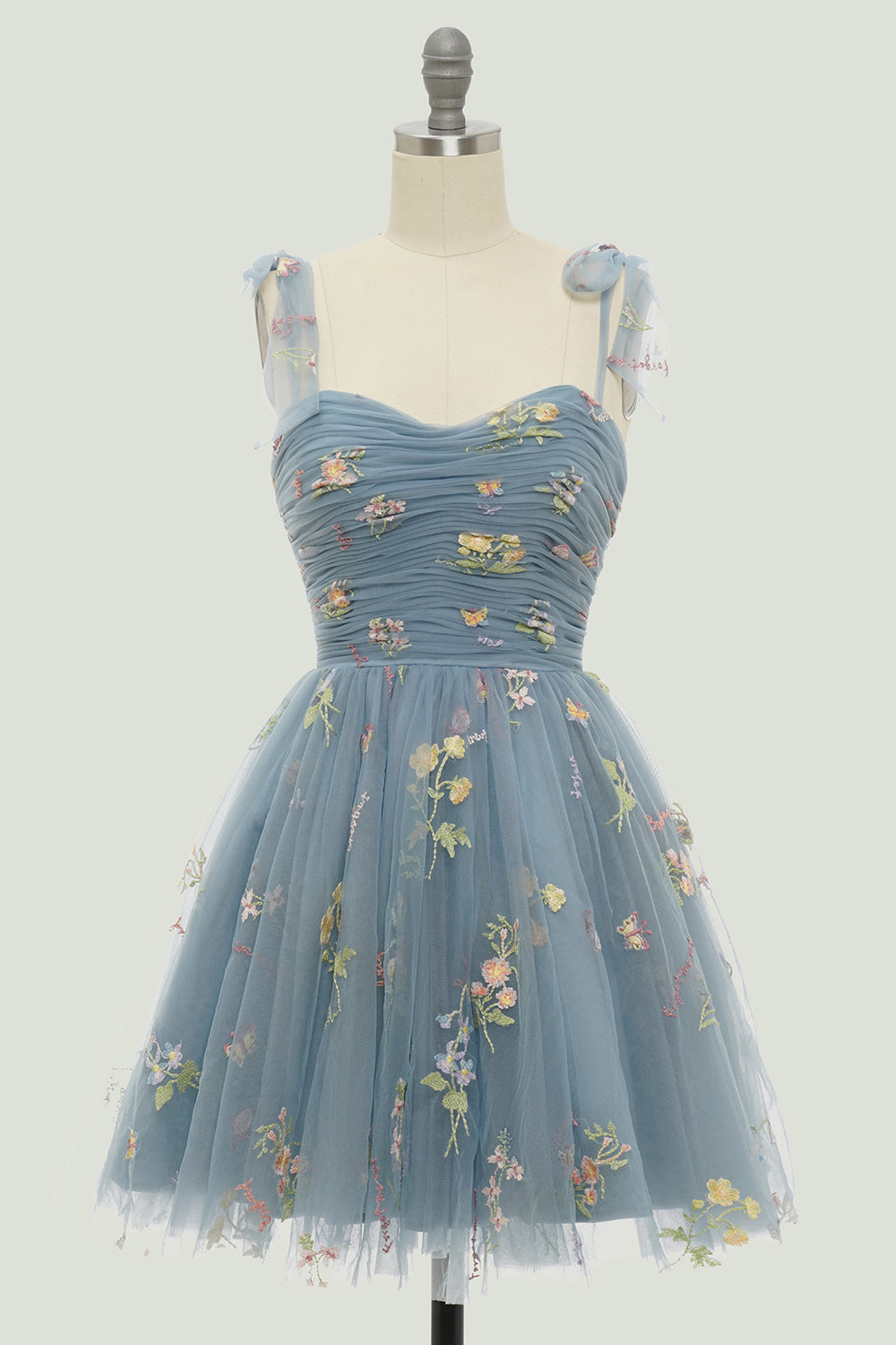 Nude Floral Print A-Line Short Homecoming Dress