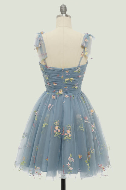 Nude Floral Print A-Line Short Homecoming Dress