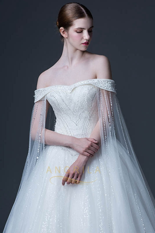 Funky A-Line Court Train Tulle Bridal Wedding Dresses