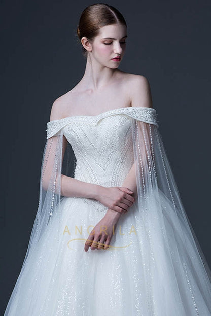 Funky A-Line Court Train Tulle Bridal Wedding Dresses
