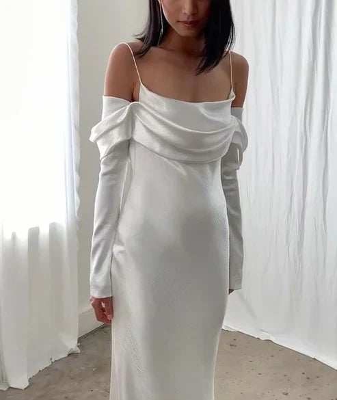 Aimishang Sexy Backless Mermaid Wedding Dresses Women Spaghetti Straps Long Sleeves Elegant Evening Party Dress