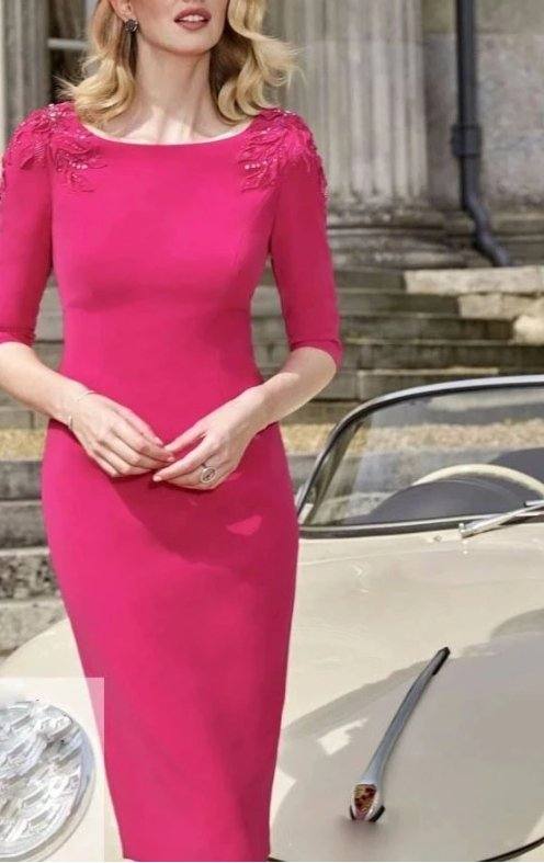 Half Sleeves Mother Of The Bride Dresses Sheath Knee Length Appliques Beaded Plus Size Short Groom Mother Dresses For Wedding - RongMoon