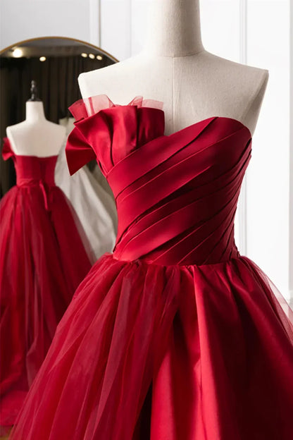 Beautiful Wine Red Sweetheart Tulle and Satin Party Dress, Wine Red Long Formal Dress HZ1024