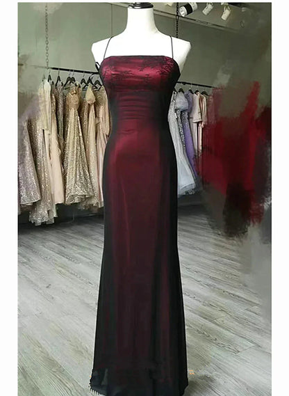Unique Black and Red Scoop Straps Long Party Dress, Black and Red Evening Dress HZ1024