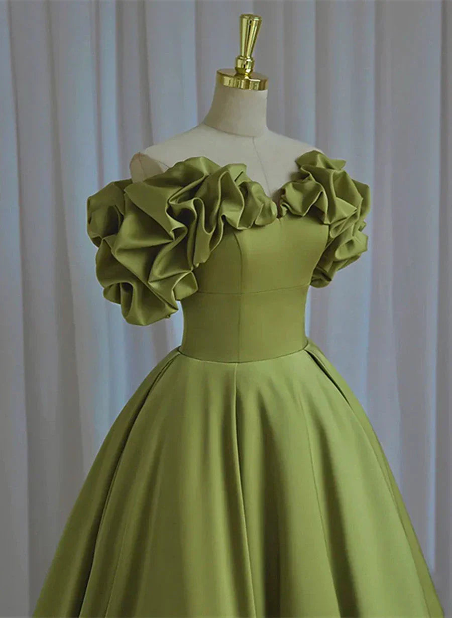 Light Green Satin Long Off Shoulder Lace-Up Party Dress, Green Prom Dress HZ1024