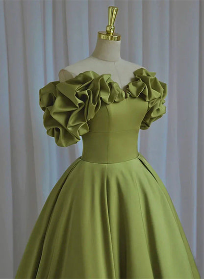 Light Green Satin Long Off Shoulder Lace-Up Party Dress, Green Prom Dress HZ1024