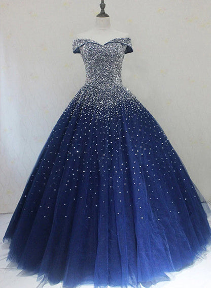 Blue Sequins Sweetheart Ball Gown Sweet 16 Gown, Blue Tulle Party Dress HZ1024