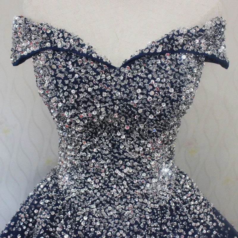 Blue Sequins Sweetheart Ball Gown Sweet 16 Gown, Blue Tulle Party Dress HZ1024