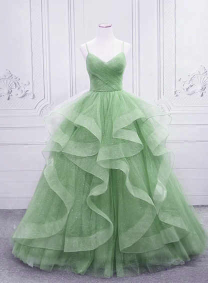 Light Green Tulle Long Formal Dress Party Dress, Green Layers Floor Length Formal Dress HZ1024