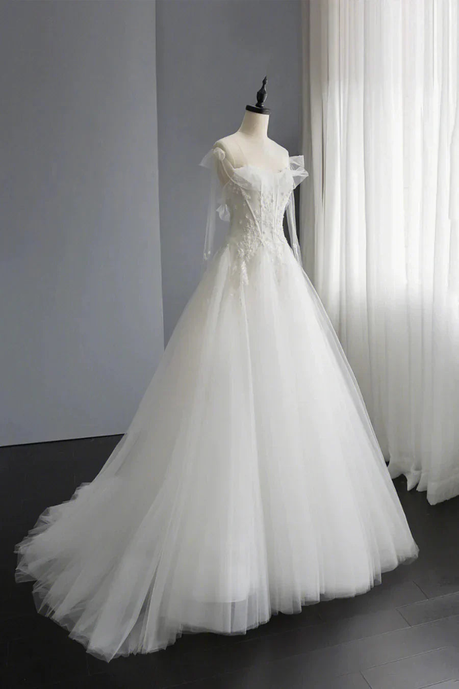 A-Line Tulle Lace Long Prom Dresses, Evening Party Dresses HZ1024