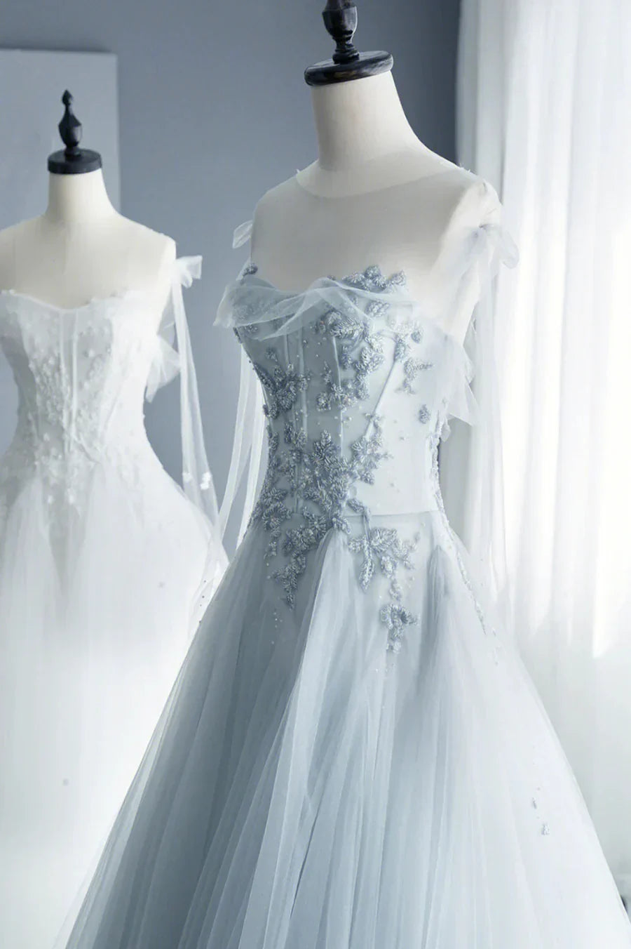 A-Line Tulle Lace Long Prom Dresses, Evening Party Dresses HZ1024