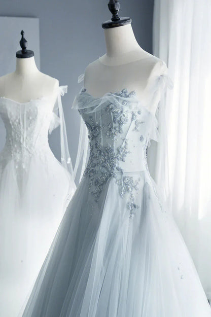 A-Line Tulle Lace Long Prom Dresses, Evening Party Dresses HZ1024