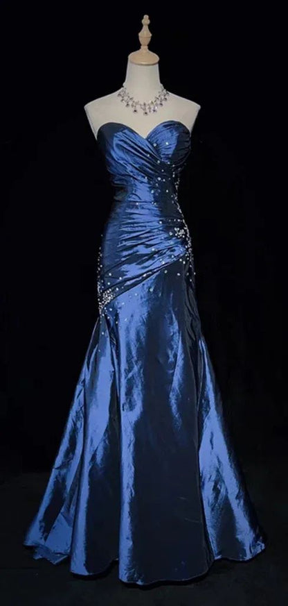 Sexy Sweetheart Sleeveless Mermaid Satin Long Prom Dresses For Party HZ1024