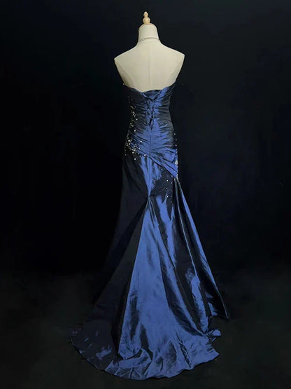 Sexy Sweetheart Sleeveless Mermaid Satin Long Prom Dresses For Party HZ1024