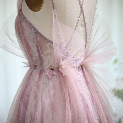 Spaghetti Straps Backless Formal Prom Dresses for Wedding Party HZ1024