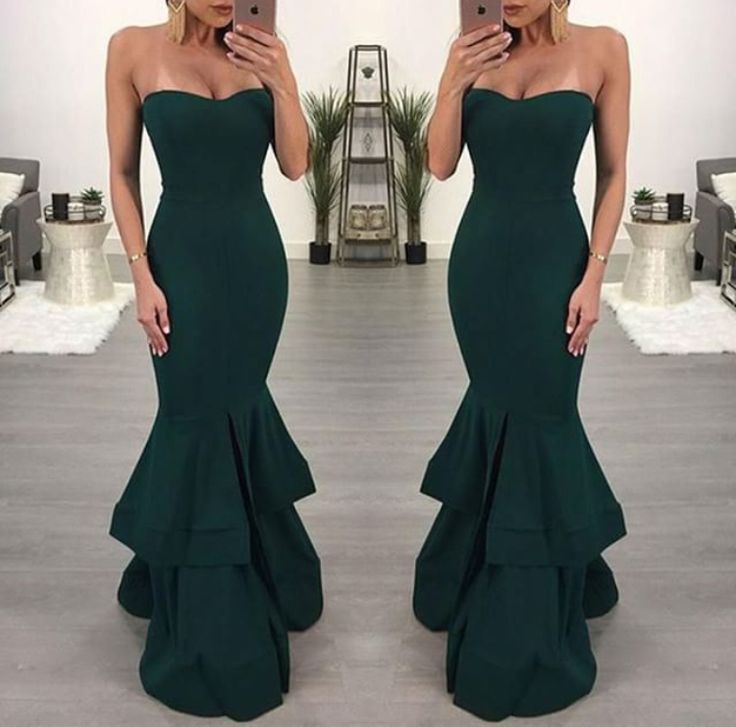 Dark Green Mermaid Off-shoulder Slit Long Party Dance HZ1024