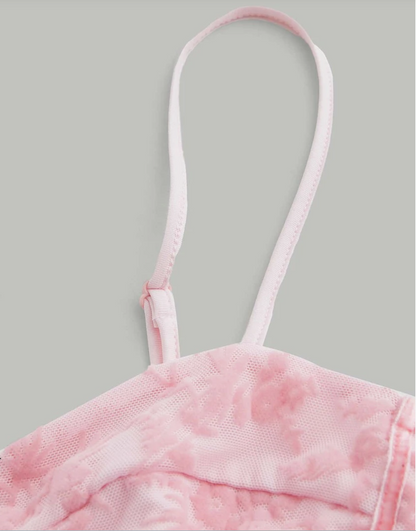 Charming Pink Strap Slit Floral Dress Homecoming Gown HZ1024