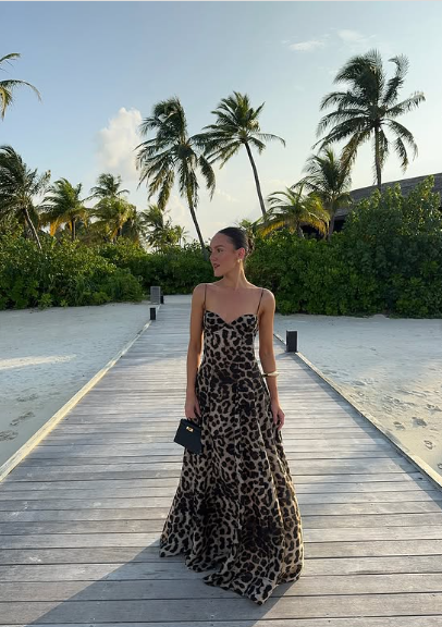Sexy Flowy Leopard Print Spaghetti Strap Floor Length Party Dress Evening Gown HZ1024