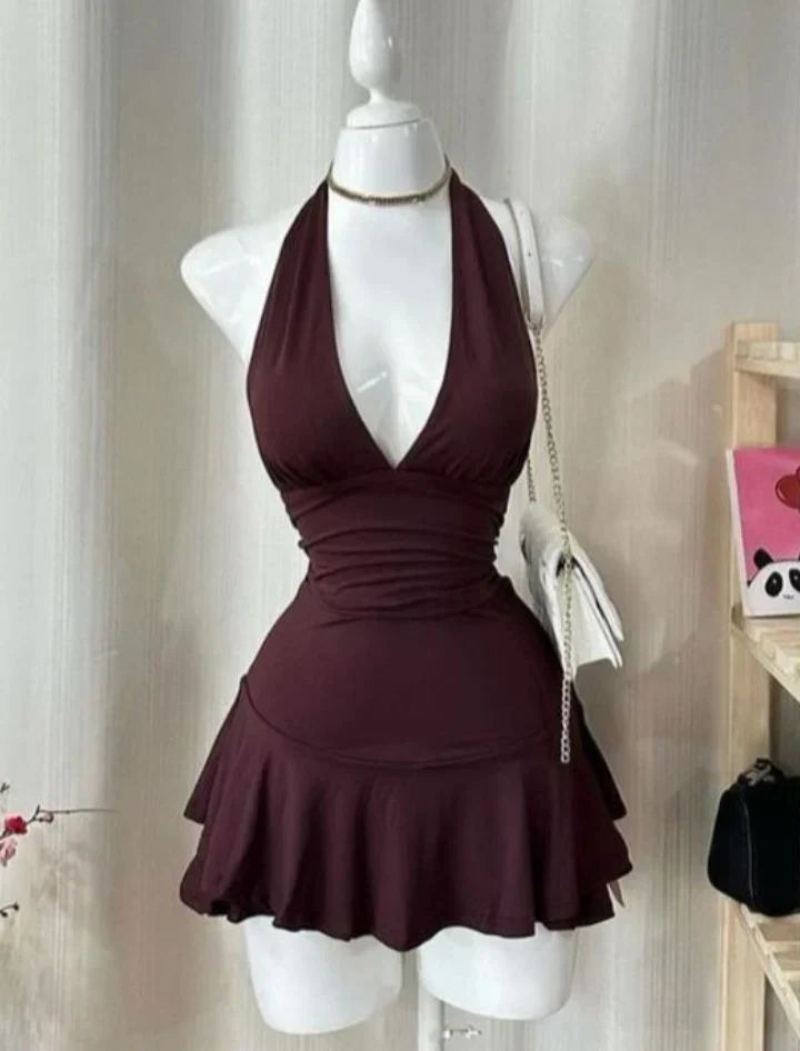 Simple Halter Neck A-Line Mini Party Dress Homecoming Dress HZ1024