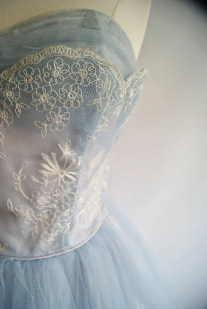 Vintage Gray Strapless Lace Tulle Short Party Dress Homecoming Dress HZ1024
