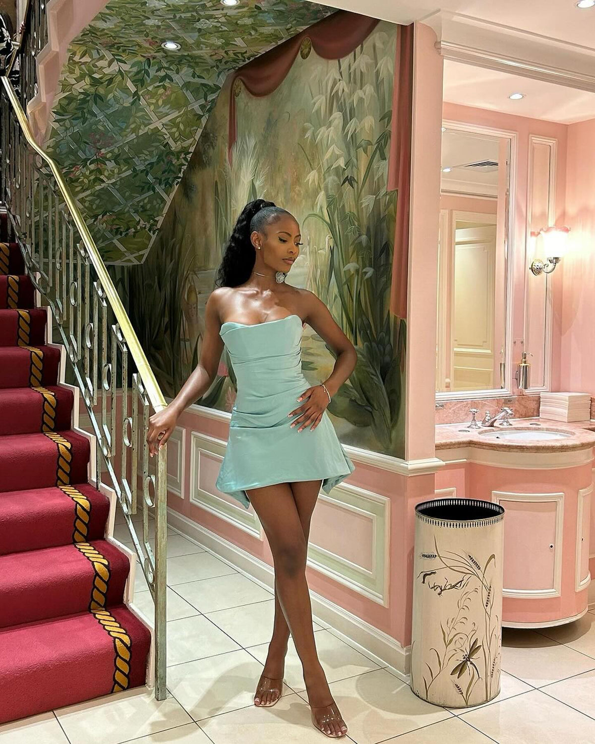 Chic Green Off Shoulder Sleeveless Mini Party Dress Homecoming Dress HZ1024