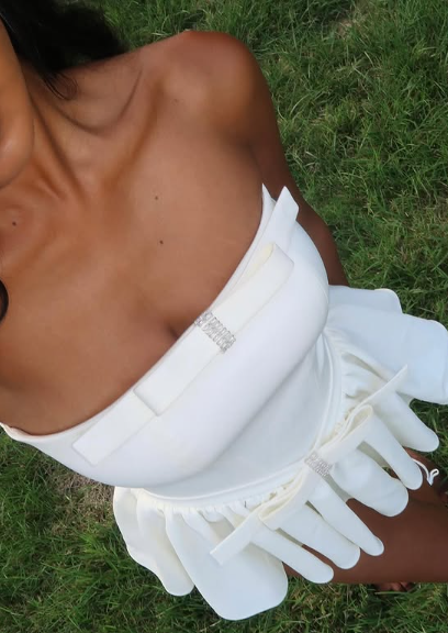 Chic White A-Line Strapless Bow Mini Party Dress Homecoming Dress HZ1024