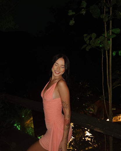 Charming Orange Spaghetti Strap V Neck Mermaid Bodycon Short Ball Gown Evening Dress HZ1024