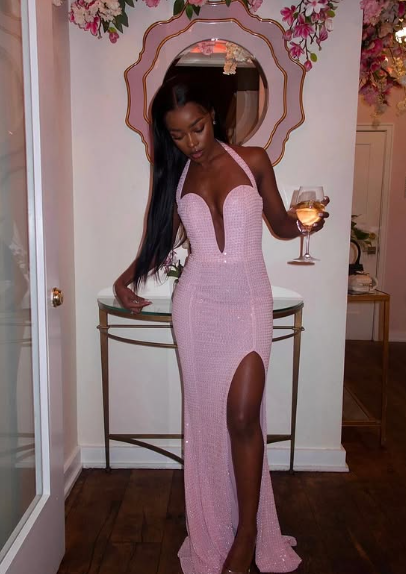 Sexy Pink Off Shoulder Sleeveless Slit Long Party Dress Prom Dress HZ1024