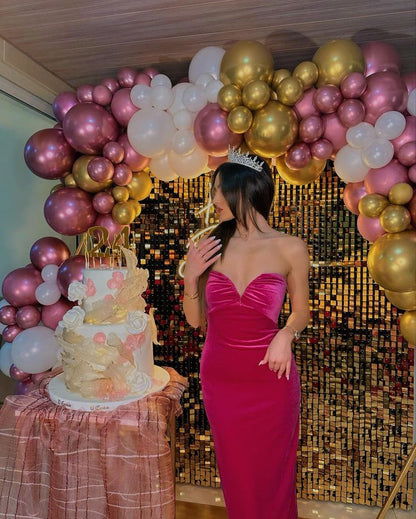 24th Birthday Party Pink Sweetheart Neck Strapless Velvet Mermaid Prom Dress HZ1024